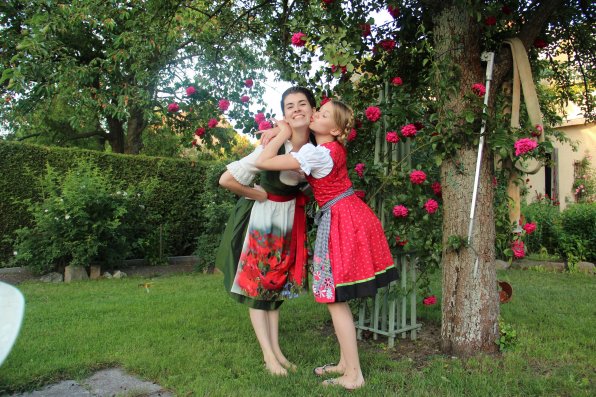 Symmes with her host sister, Luise, in traditional South-German and Austrian dresses called dirndls.