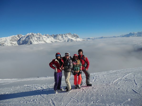 Clara Symmes with her host family skiing in the Austrian Alps.