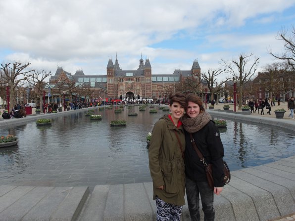 Symmes and Saskia, the exchange student her family hosted during her senior year in high school, in front of the famous “I amsterdam” sculpture in Amsterdam.