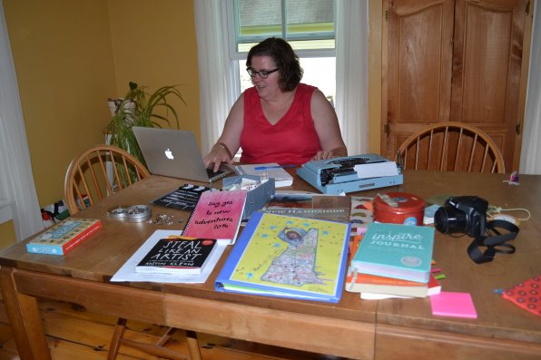 Heidi Pauer, awarded the 2015 Christa McAuliffe Sabbatical from the New Hampshire Charitable Foundation, is so busy getting ready for her year that she not only uses her laptop to jot stuff down, but a vintage typewriter as well.