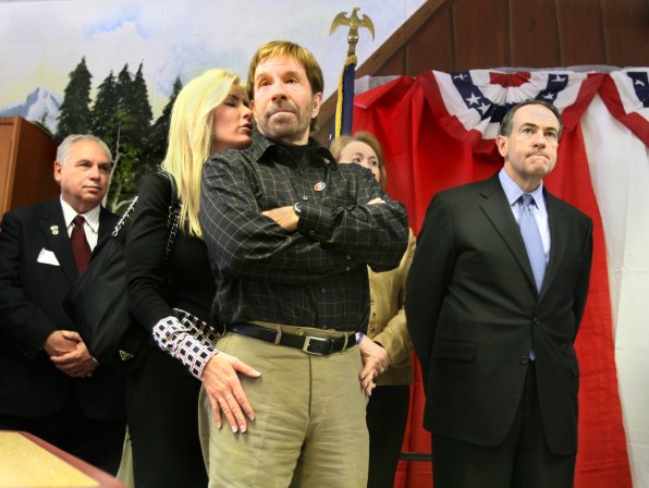 Is that former president Chuck Norris looking super Chuck Norrisy while getting pick-pocketed, sultry style, at a political event? Looks like. If you have more photos like this, we want ‘em.
