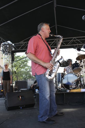 Deric Dyer of the Blues Party Band wails away on his sax.