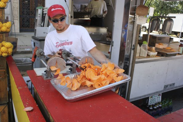 Tim Tremblay of Philly’s Sweet Eats rolls out some yam chips.