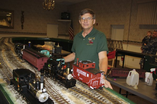 Richard Kadrmas shows off his collection of narrow-gauge trains.