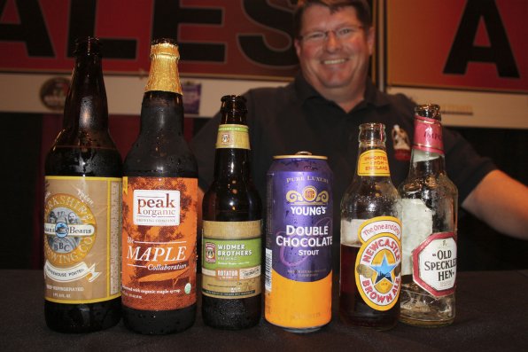 Brian Smith of New Hampshire Distributors shows off an array of beers for the tasting.