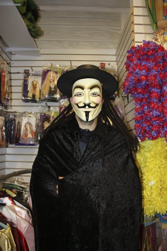Maybe he’ll occupy Elm Street this Halloween in this “V for Vendetta” mask and protestor dreadlocks.