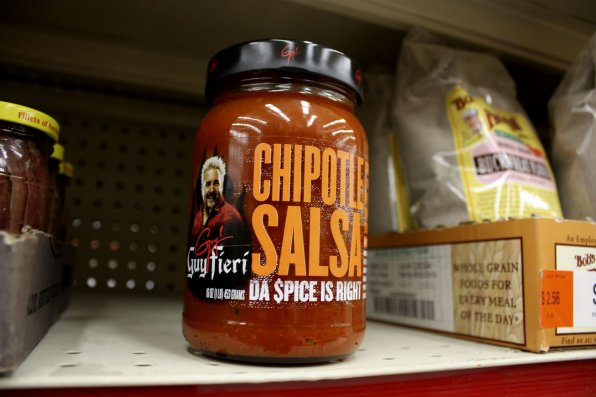 Inexplicably existent TV food dude Guy Fieri has put out another classic thing: “Da $pice Is Right” chipotle salsa. If the “S” can be a dollar sign, is it too much to ask to have the lid be a visor with spiky Chia hair poking up? We didn’t think so.