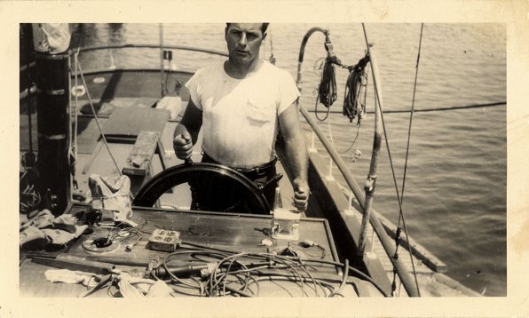 Barbara Walsh’s grandfather, Ambrose, is seen here guiding a yacht in Florida in 1947.