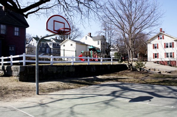 <strong>Thompson Playlot</strong>, at the corner of Short and North Spring streets, has double rims and stiff backboards, as well as a short fence that balls love hopping. It’s also generally covered in chalk drawings, dirt and sticks – byproducts of the many small children who play non-basketball games on the court.
