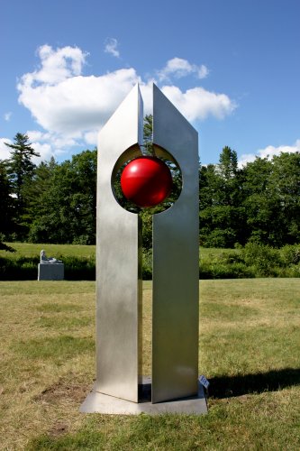 “Trapped Ball,” a stainless steel sculpture by Dale Rogers.