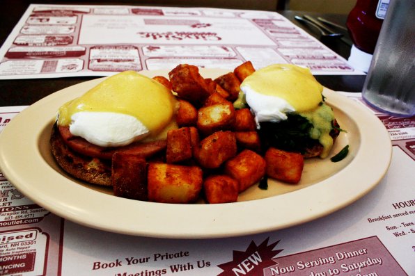 A delicious plateful of eggs benedict from Cityside Grille, one florentined and one Canadianly baconized. We could not get enough of those egg meniscuses!