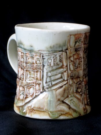 One of Corrigan's New Orleans-themed mugs.