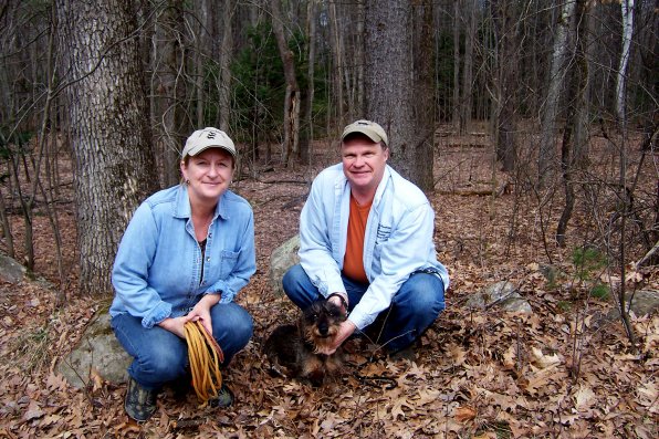 Look who Paul found in the woods! It’s Ed and Barbara Wills with their German wirehaired dachshund, Bernie.