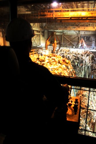 Concord’s trash – and the trash of two dozen surrounding towns – gets dropped off at the Wheelabrator facility in Penacook. Workers use this giant claw machine to drop tons of garbage into the incinerator – but it doesn’t just go up in smoke!