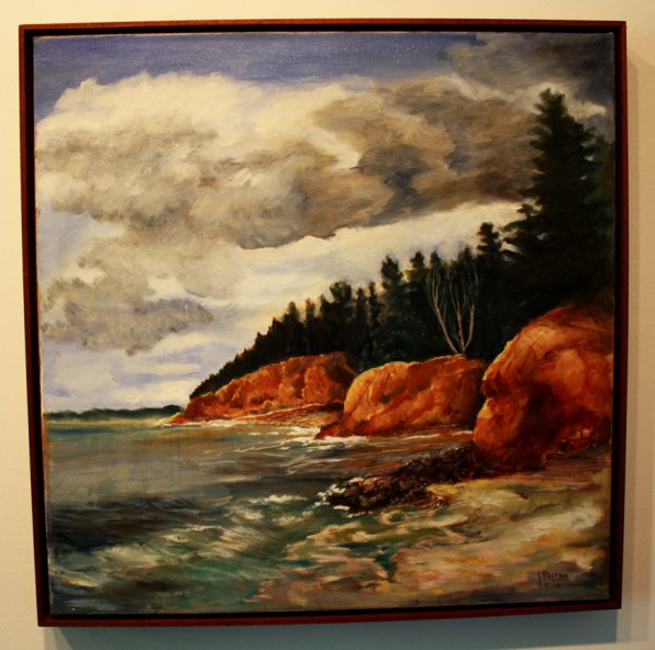 “Roque Bluff Shore” by Joanne Balcom, oil on canvas.
