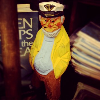 The store has various booths where different antiques vendors can display their wares, but this seafaring man is from Smith’s personal collection.