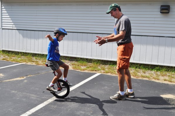Look what we stumbled upon during our Insider-y duties! Seven-year-old Harry Molesworth is getting really good at riding that unicycle – but Jon Molesworth is there, just in case.