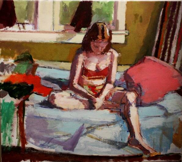 “Leandra, Bed,” by Marcus Michels, oil.