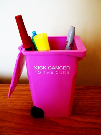 One of the pencil holders created by Bestway Disposal to help Gelinas raise awareness for Making Strides.