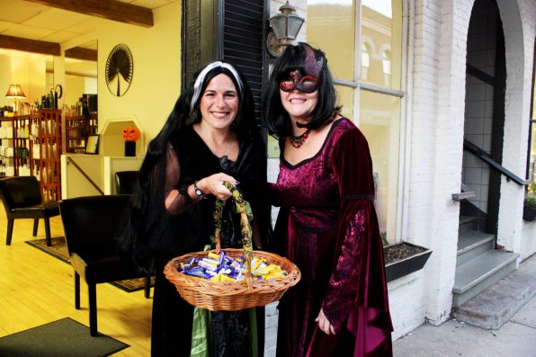 Karen Robichaud and Sallie Story hand out candy at Spirit (Spirit? Like a g-g-g-ghost?) of Style Salon.