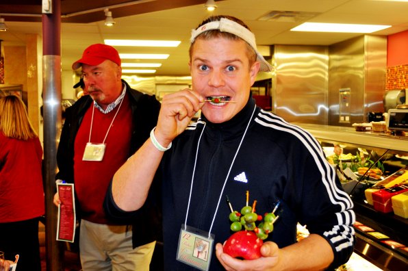 Shawn Dupont was bravely crushing the olive stuffed with bird pepper and Gouda cheese (Calling Birds).