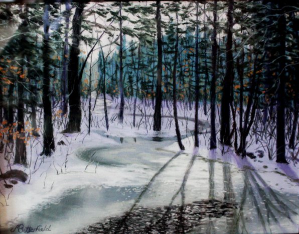 “Winter on the Maxfield Trail #2,” Martha Butterfield, soft pastel.