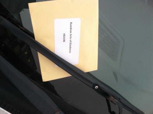 A gift card to a local sandwich shop left on a random person’s windshield.