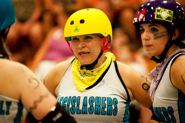 Jess “Enis Fly Trap” Enis of Granite State Roller Derby. GSRD’s next home bout is May 18 at 5 p.m. at Everett Arena. For more information or tickets, visit granitestaterollerderby.com.