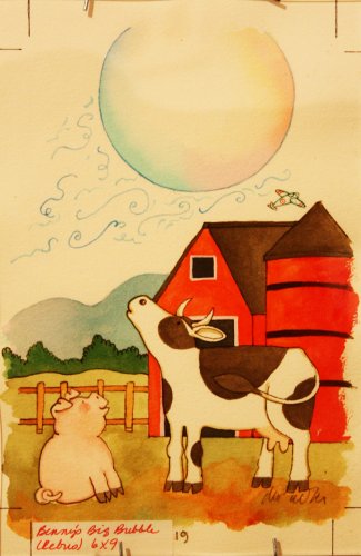 “Pig and Cow looking at bubble.”