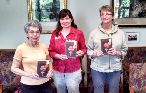 Judy Eliasberg, Robbin Bailey and Pat McClintock discussed Buddha in the Attic last week.