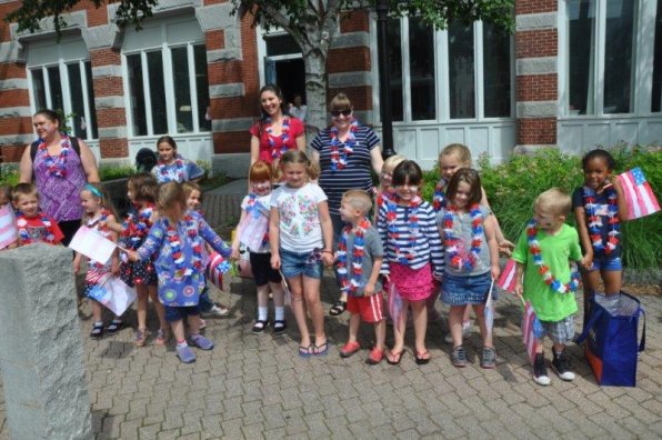 The pre-K class gets ready to stroll.