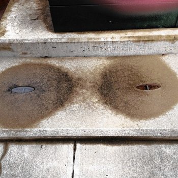 Recessed concrete and groundwater lead to this creepy ground eyes effect. Somebody’s watching us!