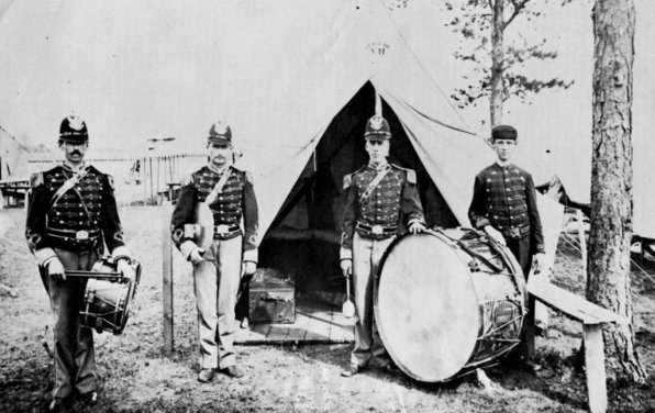 Members of the Second Regiment Band at Camp Governor Hale in 1904.