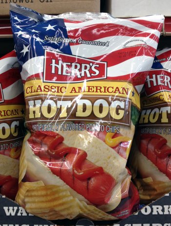 Mmm, classic American hot dog flavored potato chips. They’re as American as apple pie flavored potato chips!