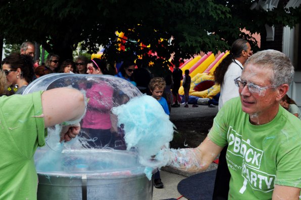 David Allen hands out – and wears – some cotton candy.