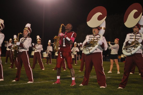 Seimou Smith didn’t get lost on the way to the huddle – his night included the marching band’s halftime performance. Now that’s a dual threat!