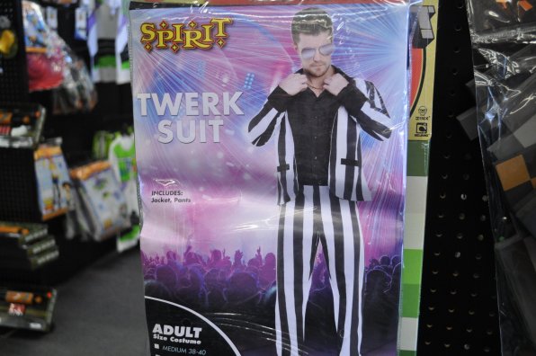 Go trick or twerking in this sweet and trending twerk suit, complete with packaging featuring a faux  Robin Thicke.