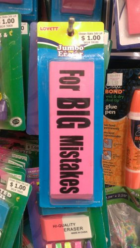 If you want to subtly imply that your co-workers continue to make soul-crushing mistakes on a daily basis, this $1 eraser is a way to gently broach the topic without being too obvious.