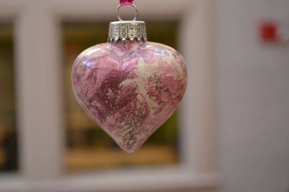 A pink heart ornament.