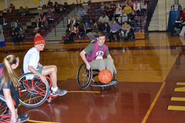 Perry Seagroves, left, and Brendan Libby attempt to use jedi mind tricks to corral a loose ball.