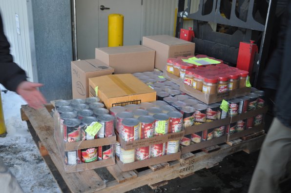 Just one of the dozens of pallets of food handed out.