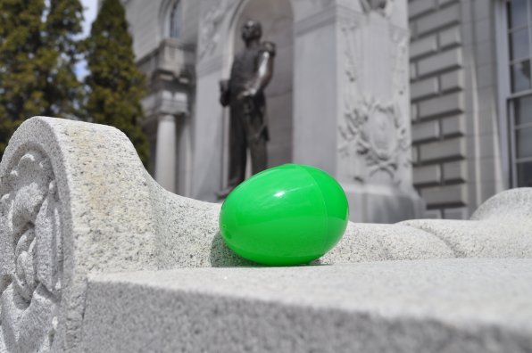Commodore George Hamilton Perkins came to his fame after disarming several opposing armies with the shrewd use of green plastic eggs. This one is within viewing distance of the good Commodore’s statue at the State House.