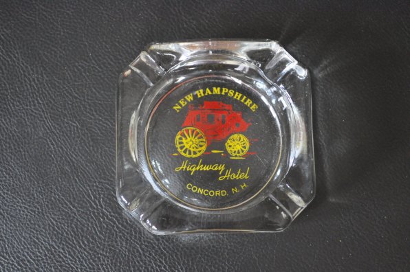 An ashtray from the New Hampshire Highway Hotel, at Encore Furnishings.