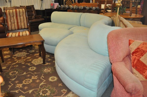 We found this awesome powder-blue sectional at Furniture Fair ($600).