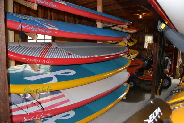 Spiffy colors on the paddle boards at Quickwater Canoe & Kayak.