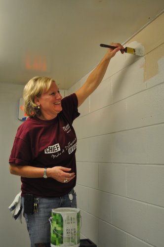 <strong>YMCA</strong></p><p>The YMCA had a crew putting a fresh coat of paint on a hallway. Left: Jenn Spagna can’t help but find the humor in the repetitive movement of her paint brush