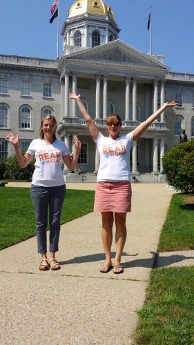 Is this a photo of Get Your Rear in Gear organizers Katie Robert and Sarah Moeckel doing the hokey pokey on the State House lawn? Why yes, yes it is. We recommend putting all of your hands and feet in and joining the cause Sept. 27 at Gould Hill Farm in Hopkinton.