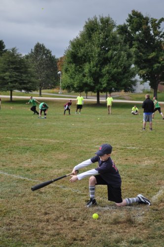 Jake Gurtner, 9, would have made Dustin Pedroia (whose jersey he was wearing) proud with this all-out swing.