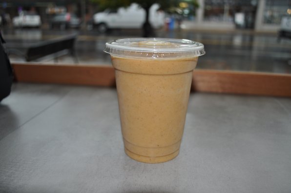 Proof that super tasty pumpkin stuff can be healthy! Live Juice is offering a pumpkin pie smoothie, featuring organic pumpkin, almond milk, banana, vanilla, cinnamon, nutmeg, ginger, cloves and a touch of agave. Full disclosure: we pretended the cup was the pie crust.