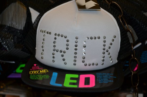 This hat’s trick is that the LED letters light up. That is why it says trick, right?